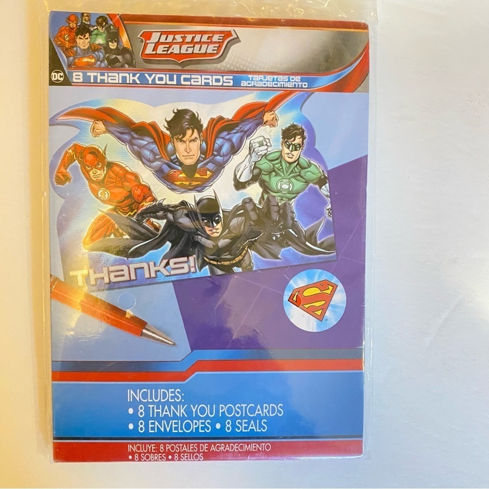 Amscan Adventure Filled Justice League Birthday Party Postcard Thank You Cards - Picture 5 of 5